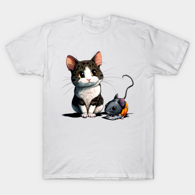 Cats and Mice on the Phone: A Tech-Savvy Feline and Rodent Duo T-Shirt by Art_One